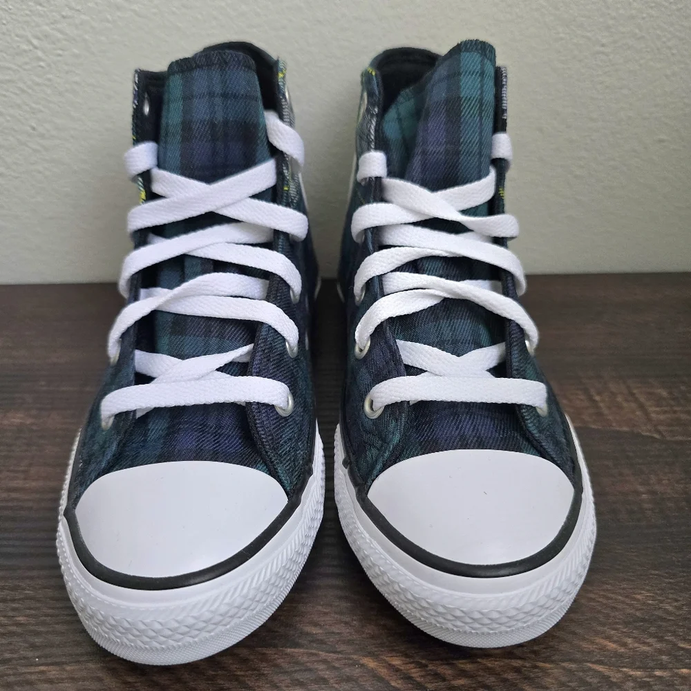Converse Kids Chuck Taylor Plaid Luxe High Top Sneakers Green Blue Size 1 Youth‎